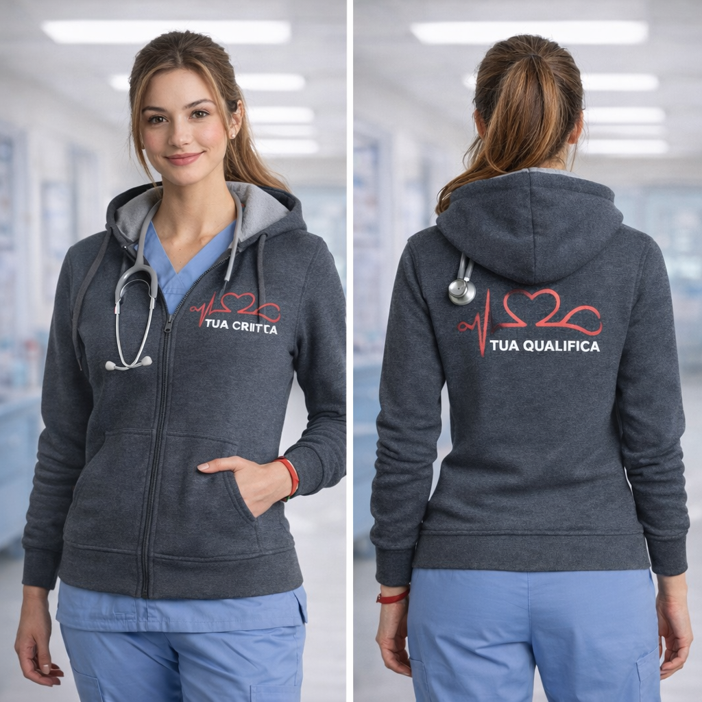 Felpa Donna Infermiera / Dottoressa / OSS Stetoscopio Cuore con Cappuccio e Zip Lunga – PS 02203-002