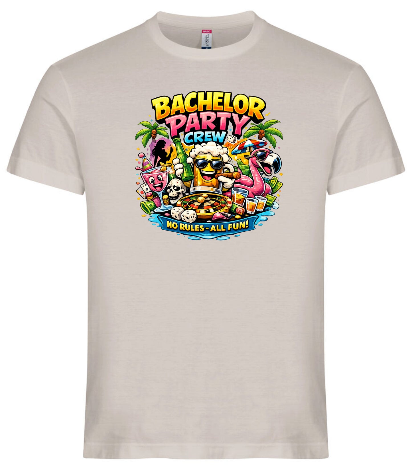 T-Shirt Addio al Celibato Bachelor Party Crew No Rules All Fun Personalizzabile con Nome PS 27431-A-40