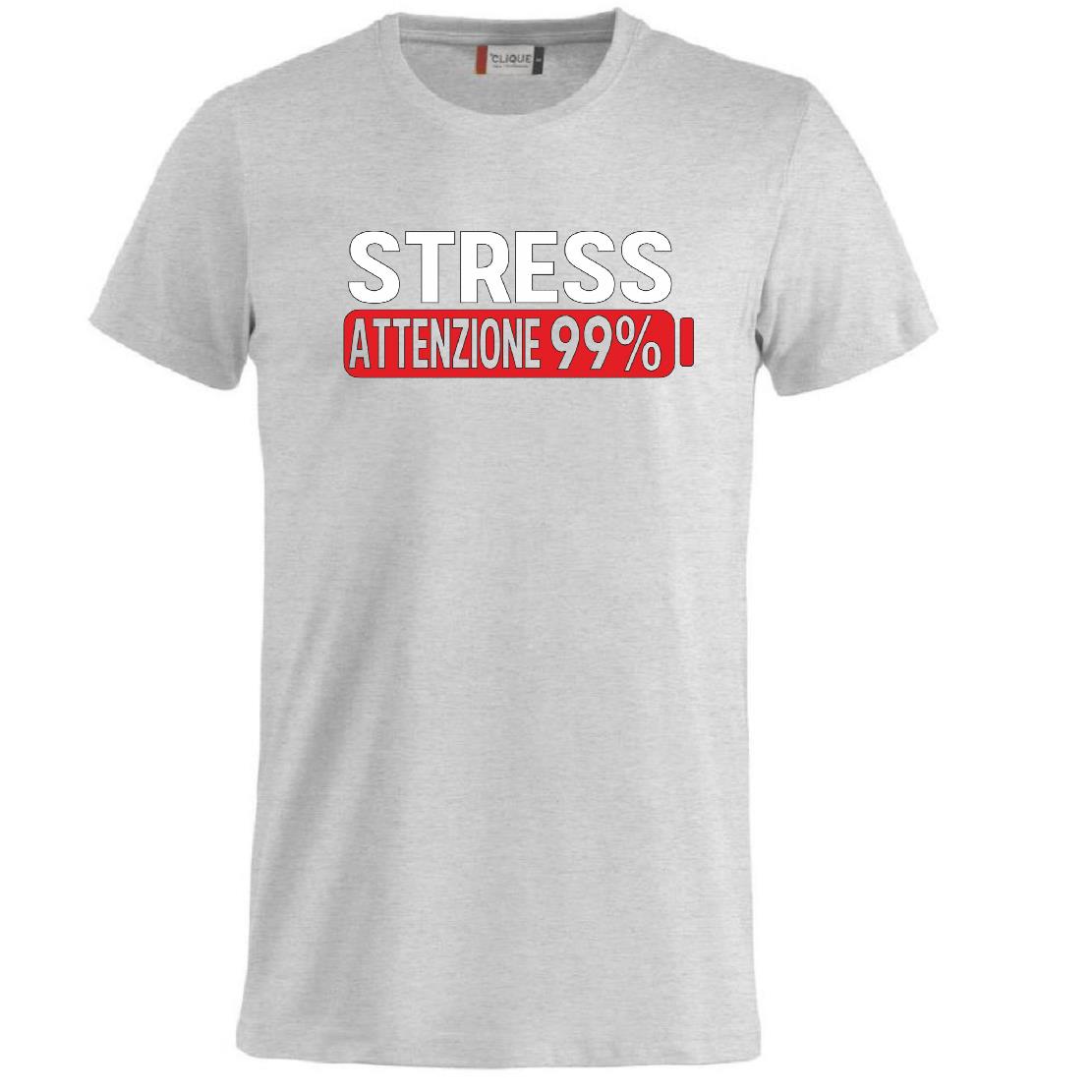 T-Shirt Uomo “Stress Attenzione 99%” – Maglietta Simpatica e Divertente PS 27431-A002