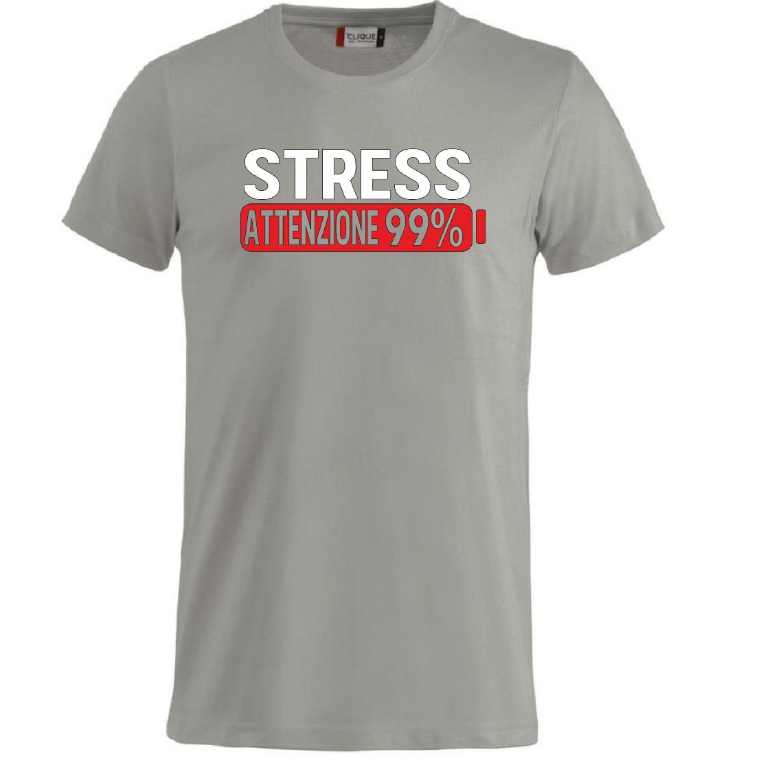 T-Shirt Uomo “Stress Attenzione 99%” – Maglietta Simpatica e Divertente PS 27431-A002