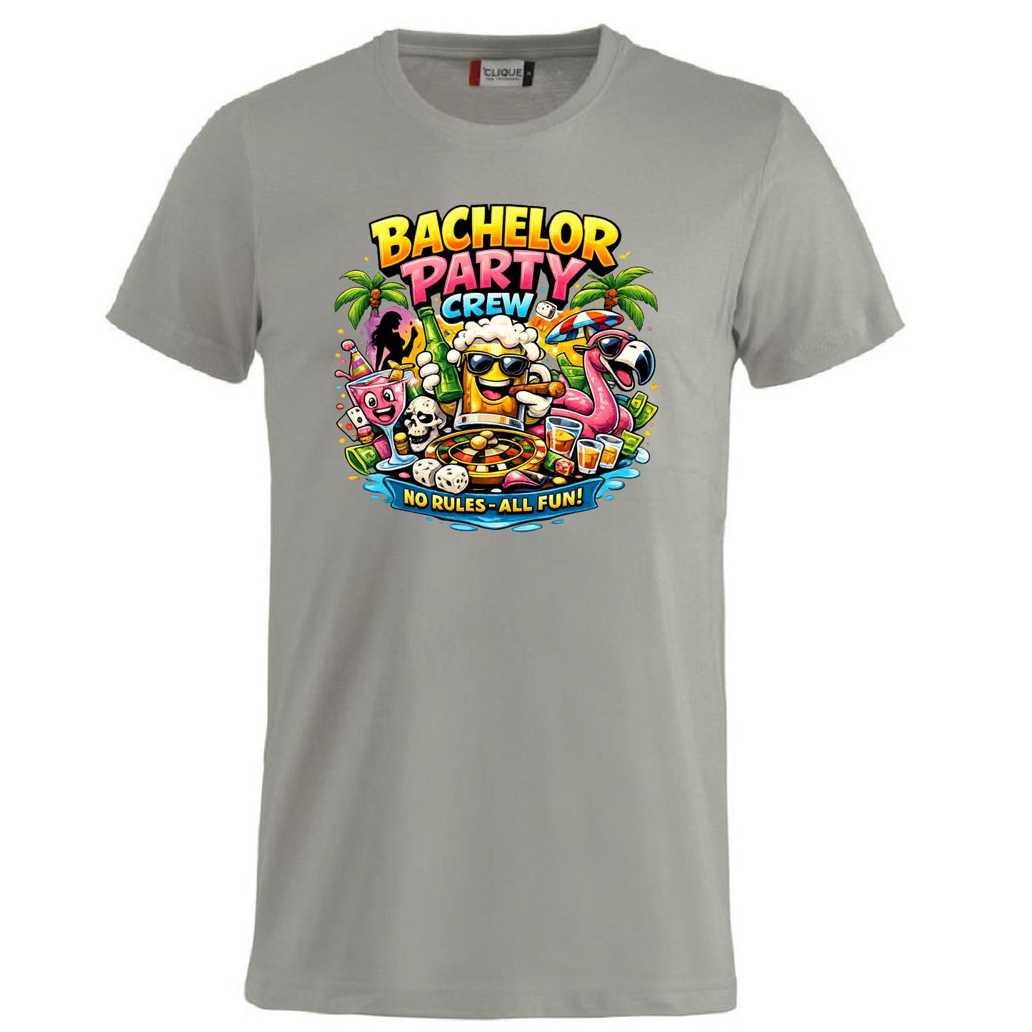 T-Shirt Addio al Celibato Bachelor Party Crew No Rules All Fun Personalizzabile con Nome PS 27431-A-40