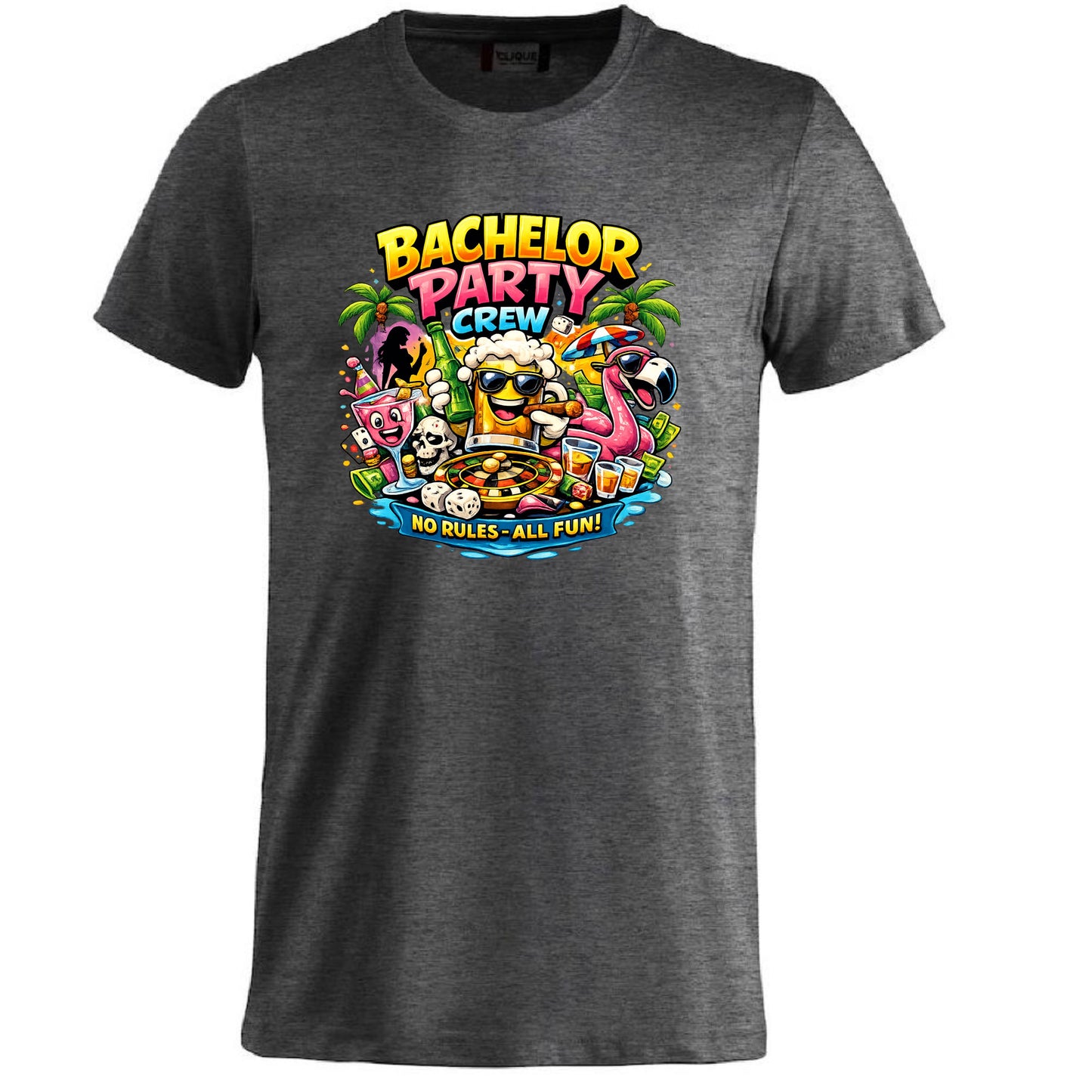 T-Shirt Addio al Celibato Bachelor Party Crew No Rules All Fun Personalizzabile con Nome PS 27431-A-40