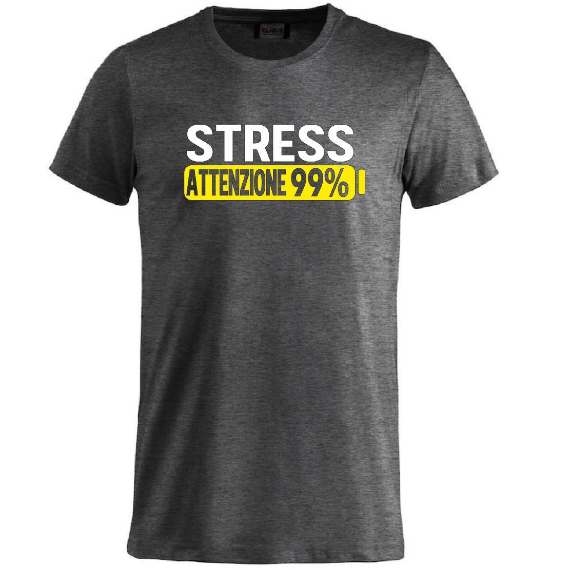 T-Shirt Uomo “Stress Attenzione 99%” – Maglietta Simpatica e Divertente PS 27431-A002