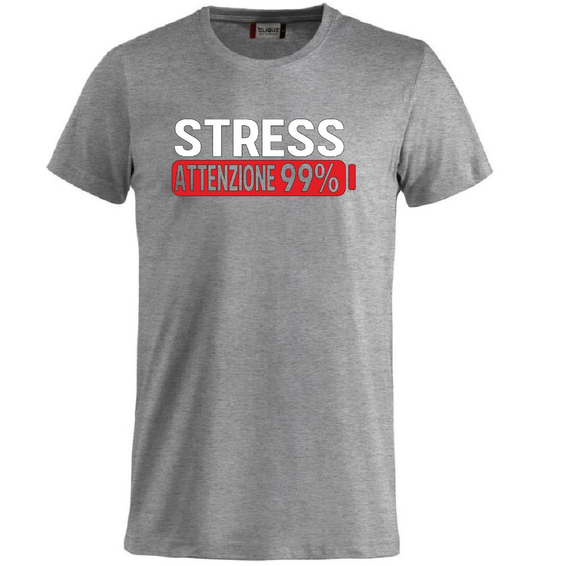 T-Shirt Uomo “Stress Attenzione 99%” – Maglietta Simpatica e Divertente PS 27431-A002