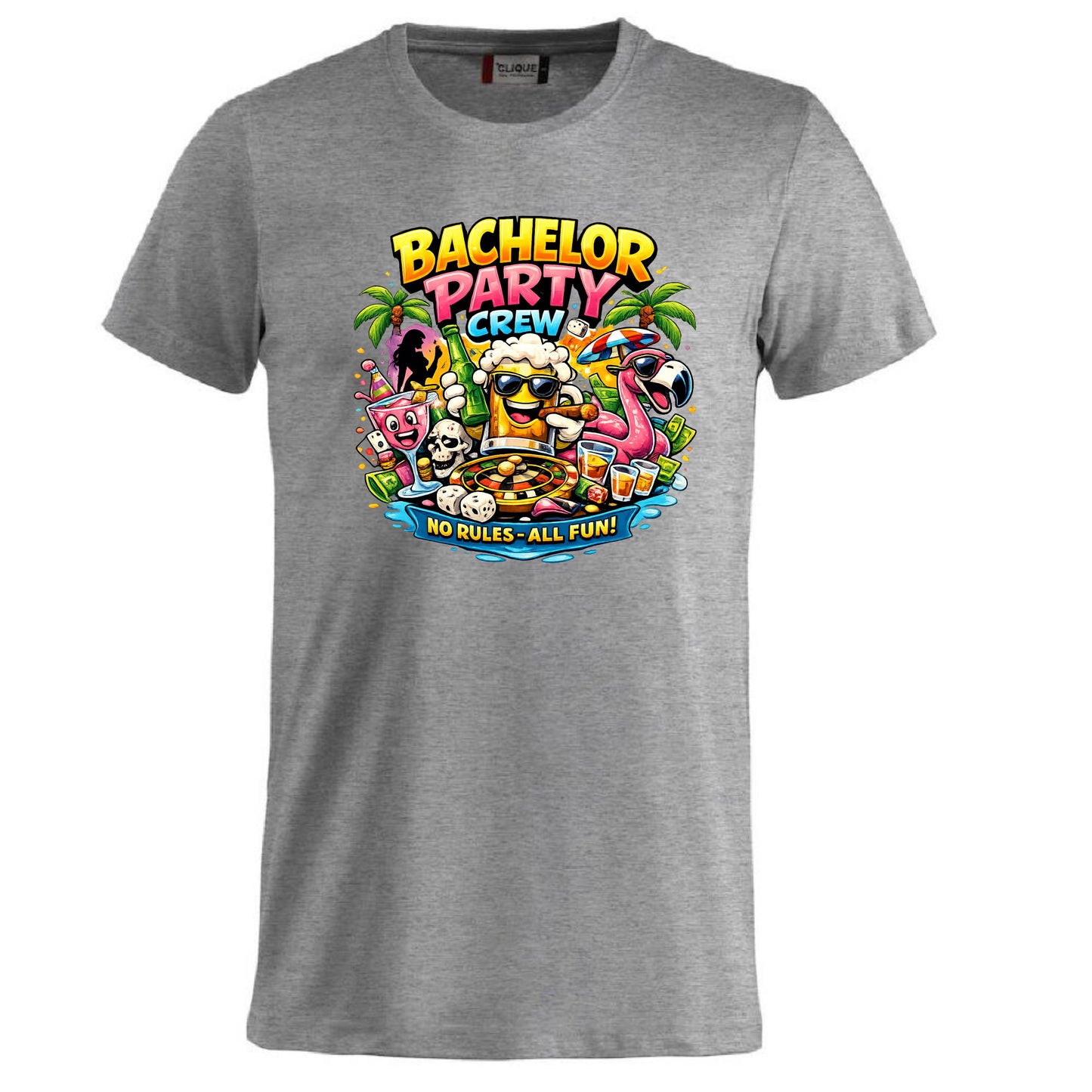 T-Shirt Addio al Celibato Bachelor Party Crew No Rules All Fun Personalizzabile con Nome PS 27431-A-40