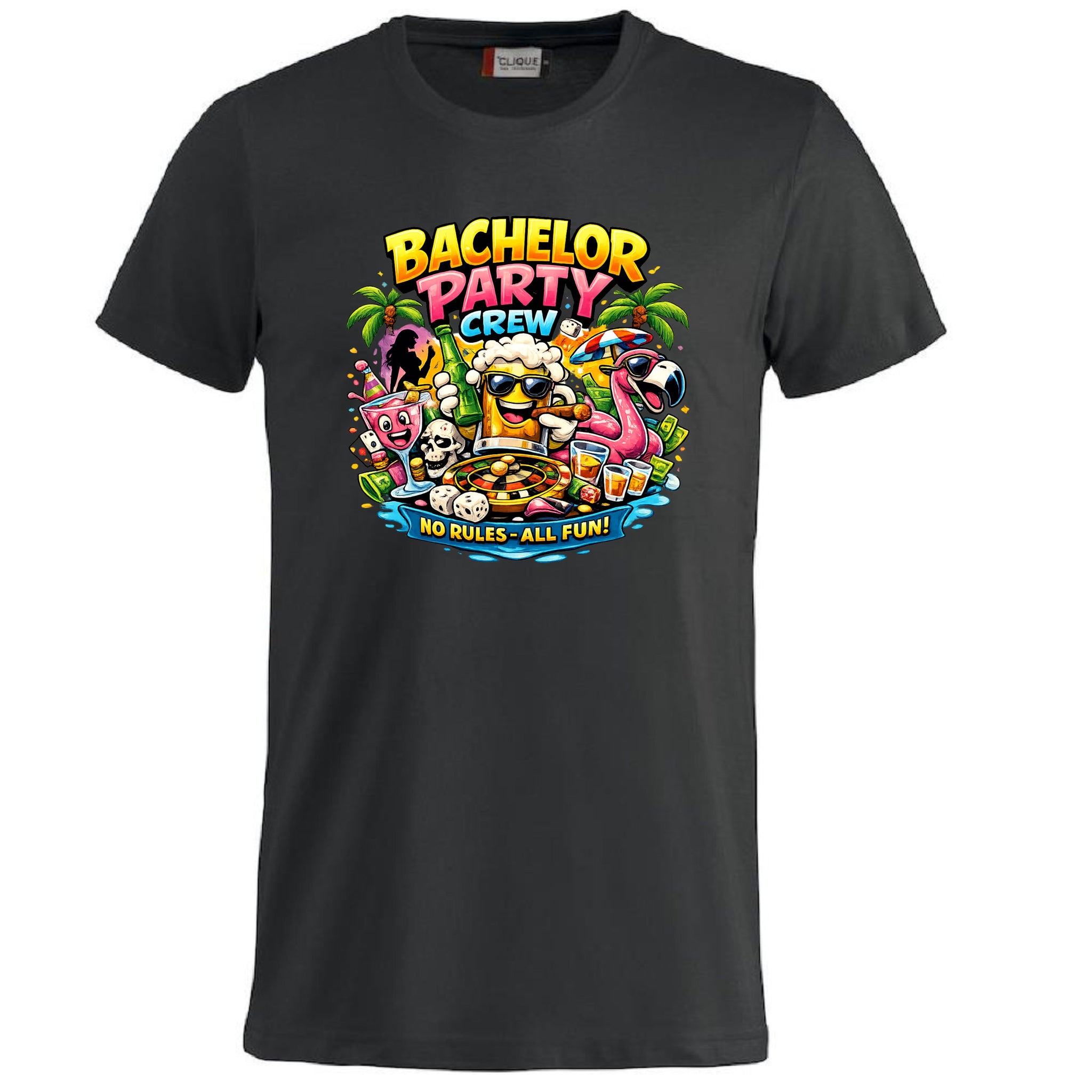 T-Shirt Addio al Celibato Bachelor Party Crew No Rules All Fun Personalizzabile con Nome PS 27431-A-40