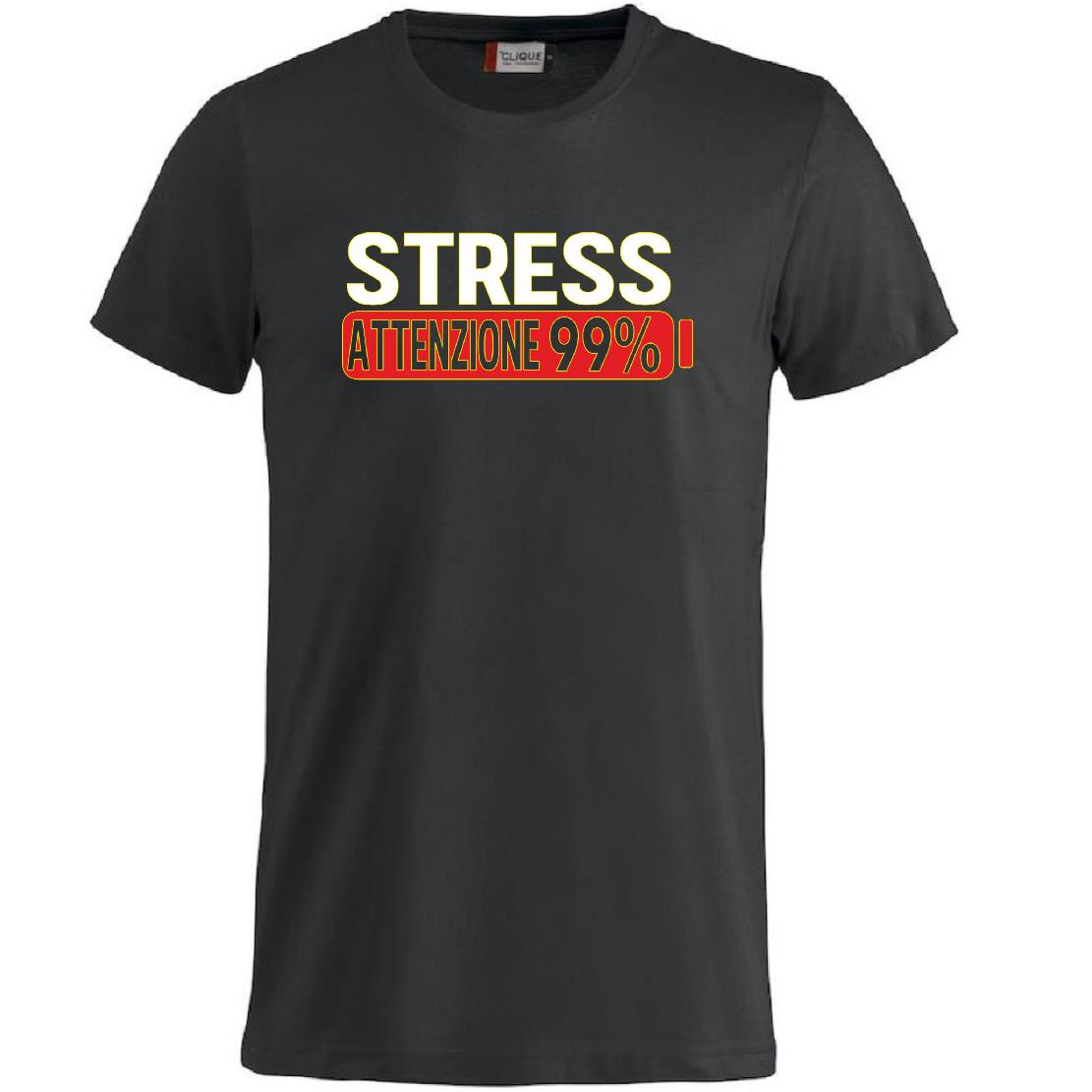 T-Shirt Uomo “Stress Attenzione 99%” – Maglietta Simpatica e Divertente PS 27431-A002