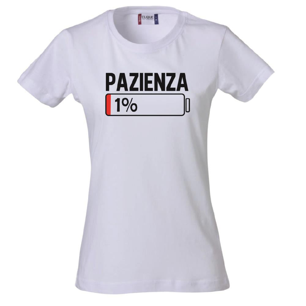 T-Shirt Donna “Pazienza 1%” – Maglietta Simpatica Manica Corta – PS 28870-A001