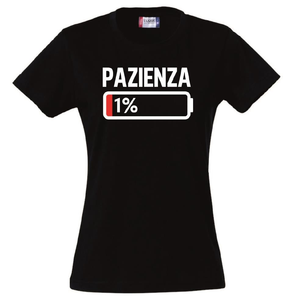 T-Shirt Donna “Pazienza 1%” – Maglietta Simpatica Manica Corta – PS 28870-A001