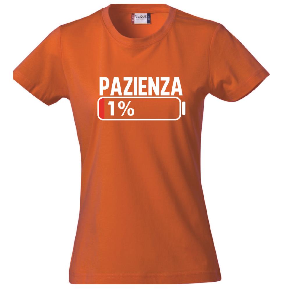 T-Shirt Donna “Pazienza 1%” – Maglietta Simpatica Manica Corta – PS 28870-A001