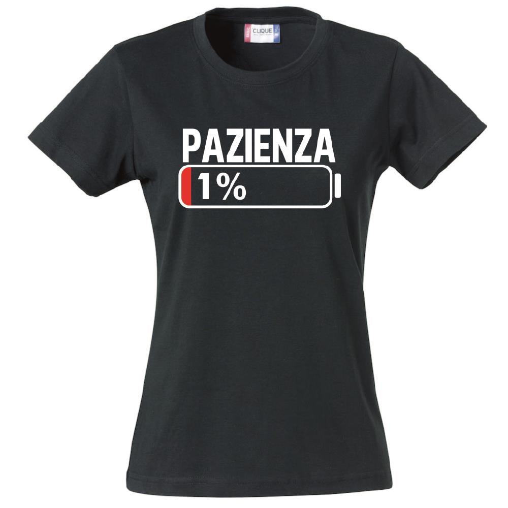 T-Shirt Donna “Pazienza 1%” – Maglietta Simpatica Manica Corta – PS 28870-A001