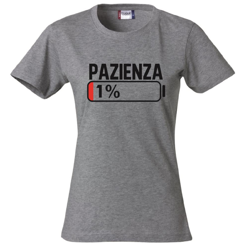 T-Shirt Donna “Pazienza 1%” – Maglietta Simpatica Manica Corta – PS 28870-A001