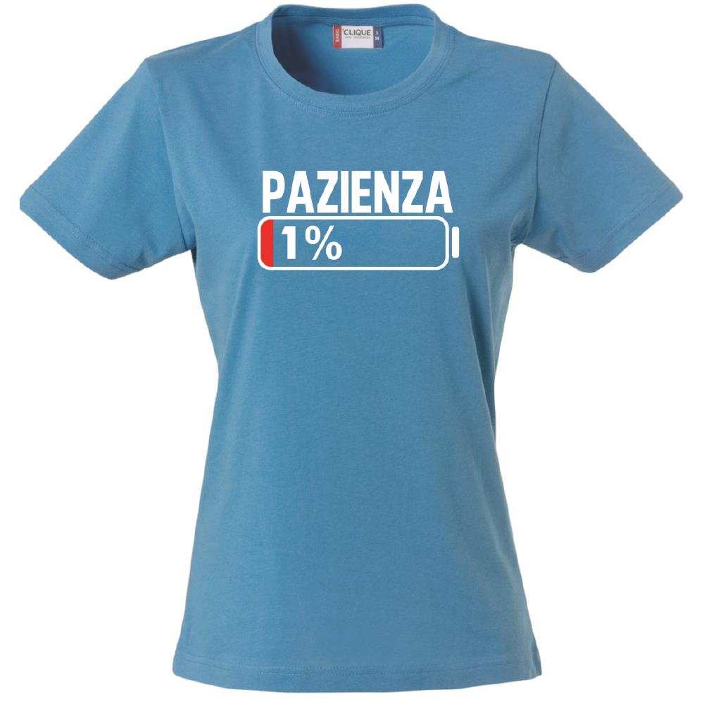 T-Shirt Donna “Pazienza 1%” – Maglietta Simpatica Manica Corta – PS 28870-A001