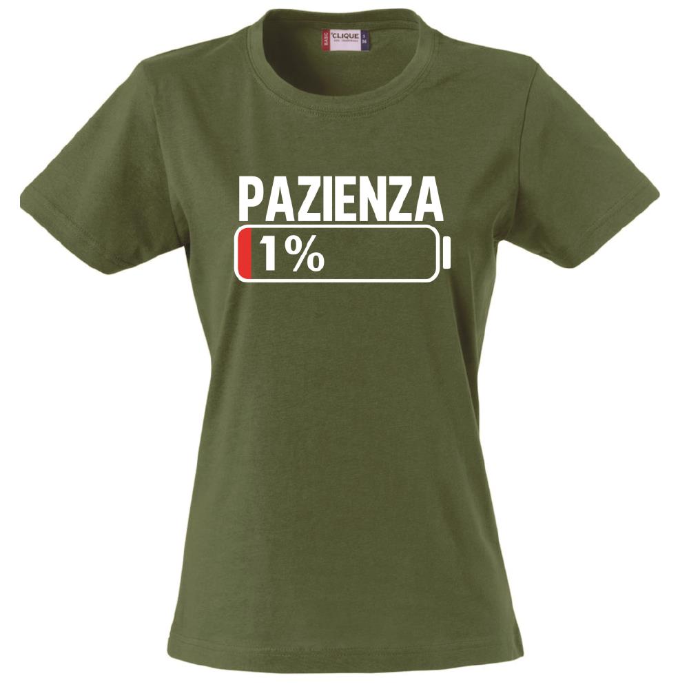 T-Shirt Donna “Pazienza 1%” – Maglietta Simpatica Manica Corta – PS 28870-A001