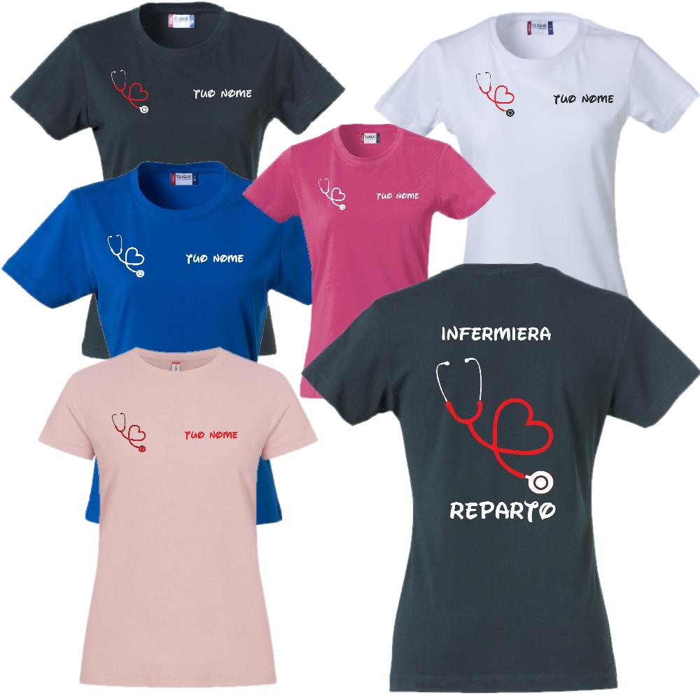 T-Shirt Lavoro Infermiera / Dottoressa / OSS con Stetoscopio a Cuore – PS 28870-026