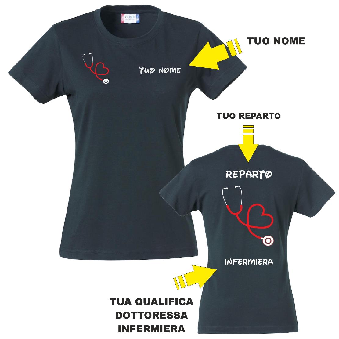 T-Shirt Lavoro Infermiera / Dottoressa / OSS con Stetoscopio a Cuore – PS 28870-026