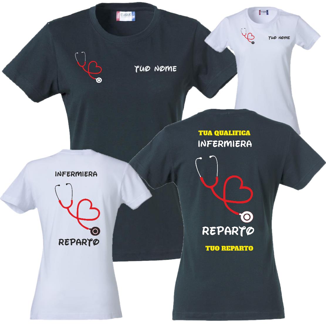 T-Shirt Lavoro Infermiera / Dottoressa / OSS con Stetoscopio a Cuore – PS 28870-026