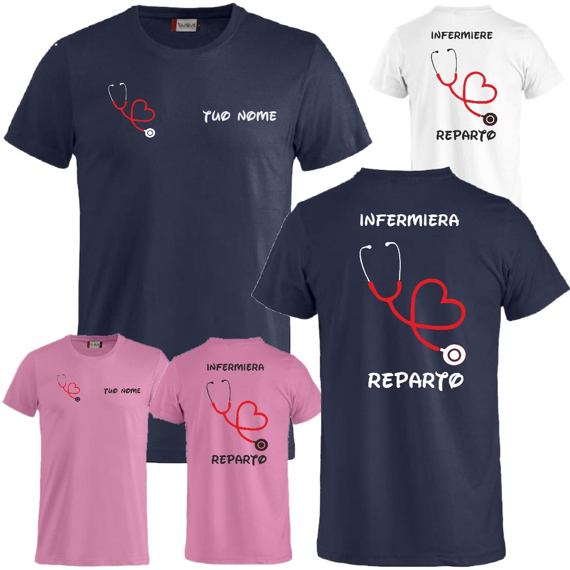 T-Shirt Personalizzabile Infermiera/Dottore/OSS con Stetoscopio Cuore – PS P 27431-A-116