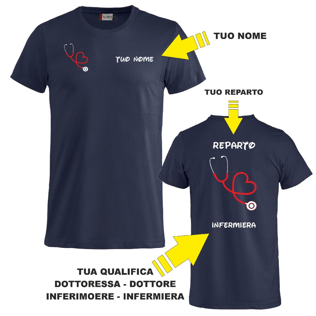 T-Shirt Personalizzabile Infermiera/Dottore/OSS con Stetoscopio Cuore – PS P 27431-A-116