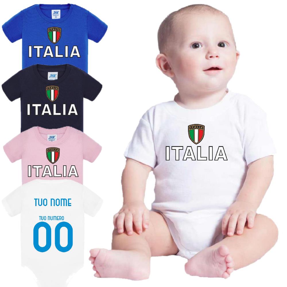 Body Neonato Italia Personalizzabile Con Nome e Numero 100% Cotone Forza Azzurri PS 28180-0017