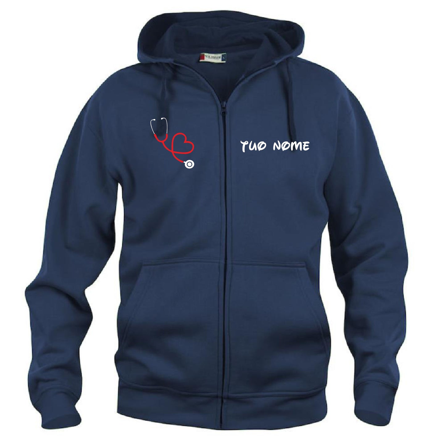 Felpa Infermiere Stetoscopio Cuore – Felpa Uomo con Cappuccio Full Zip Personalizzabile PS 02202-001