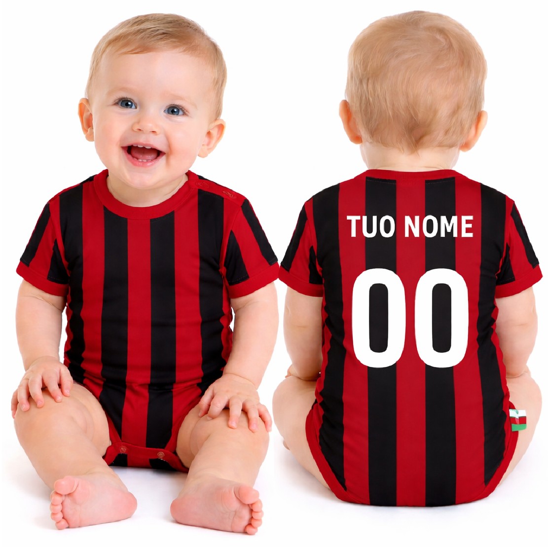 Body Neonato Rosso Nero  – Personalizzabile Con Nome e Numero PS 32772