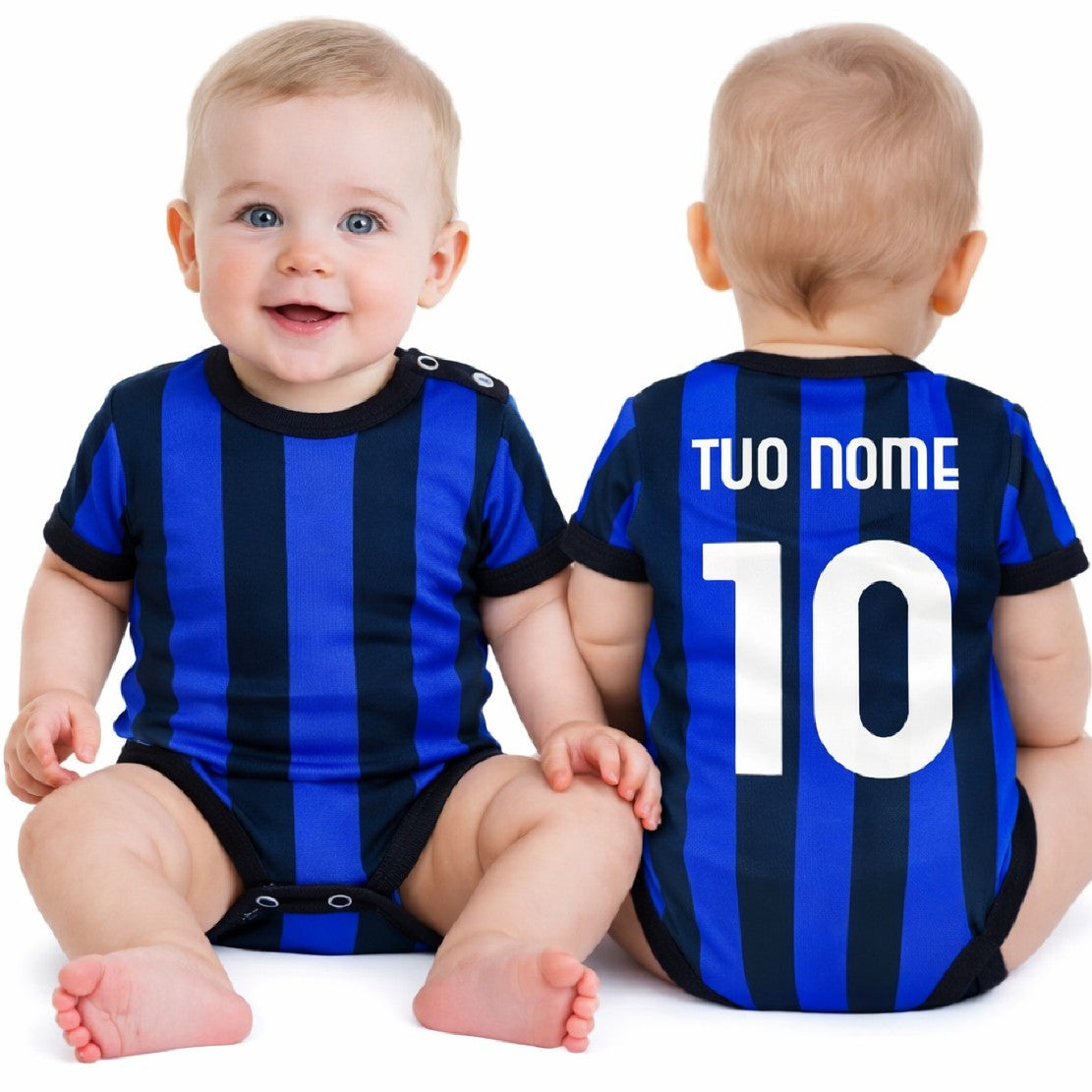 Body Neonato Nero Azzurro  – Personalizzabile Con Nome e Numero PS 32768