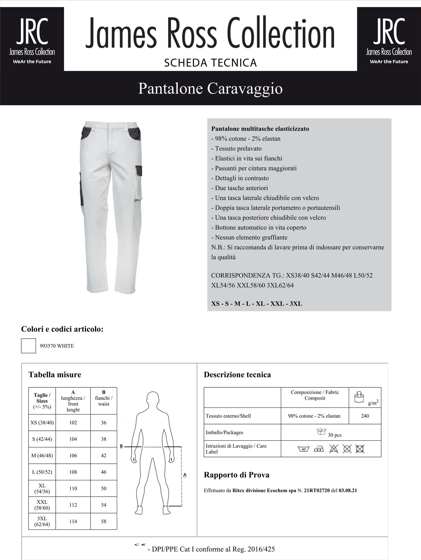 Pantalone Caravaggio 240 GR – Pantaloni da Imbianchino Personalizzabili JRC PS 34706