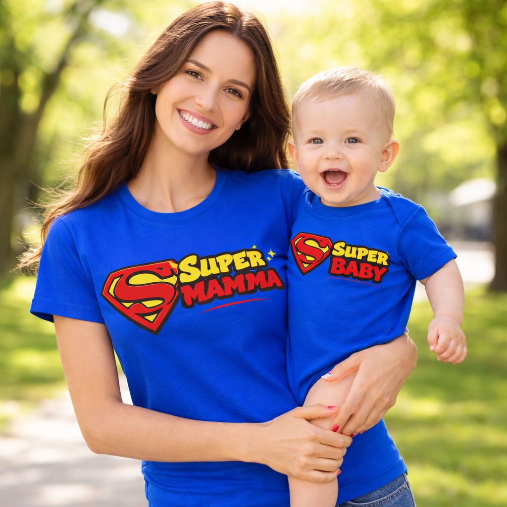 Tshirt e Body/Magliettina "Super mamma/Super baby"  – Festa della mamma – PS 28870-032 / 28180-143