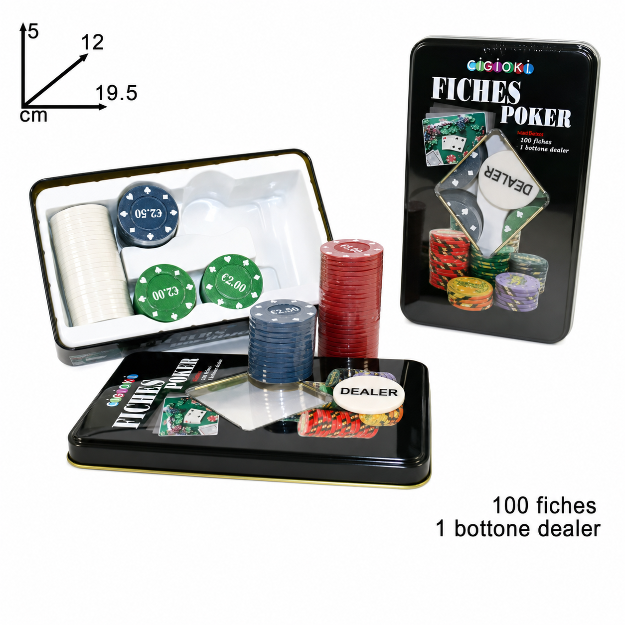 Set Poker con 100 Fiches e Bottone Dealer PS 16391