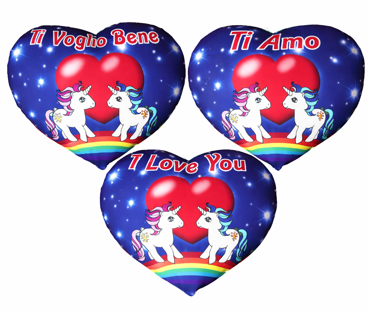 Cuscino Unicorni a Cuore “Ti Amo/Ti Voglio Bene/I Love You” – Idea Regalo San Valentino – 35 cm – PS 05193