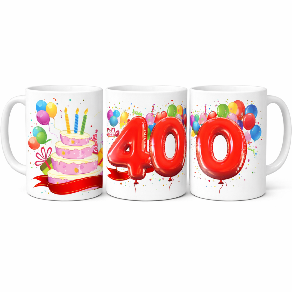 Tazza in Ceramica “Torta Auguri” con Palloncini – Personalizzabile – Idea Regalo Compleanno – PS 09370-0001