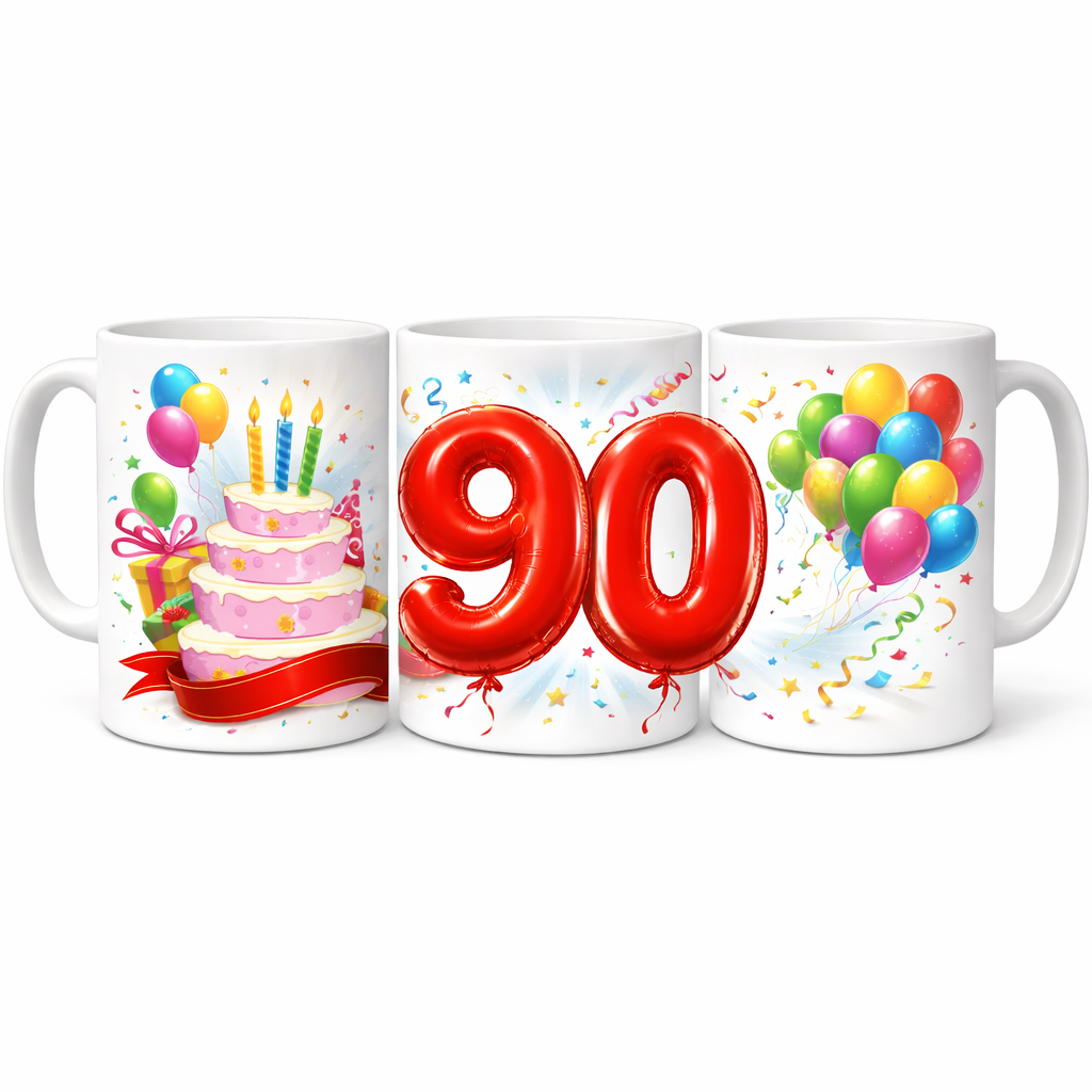 Tazza in Ceramica “Torta Auguri” con Palloncini – Personalizzabile – Idea Regalo Compleanno – PS 09370-0001