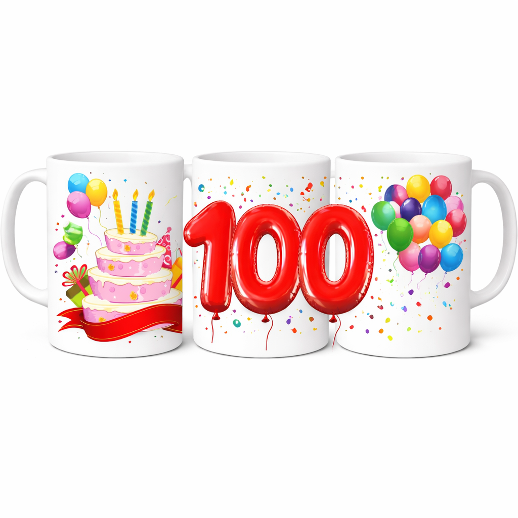 Tazza in Ceramica “Torta Auguri” con Palloncini – Personalizzabile – Idea Regalo Compleanno – PS 09370-0001