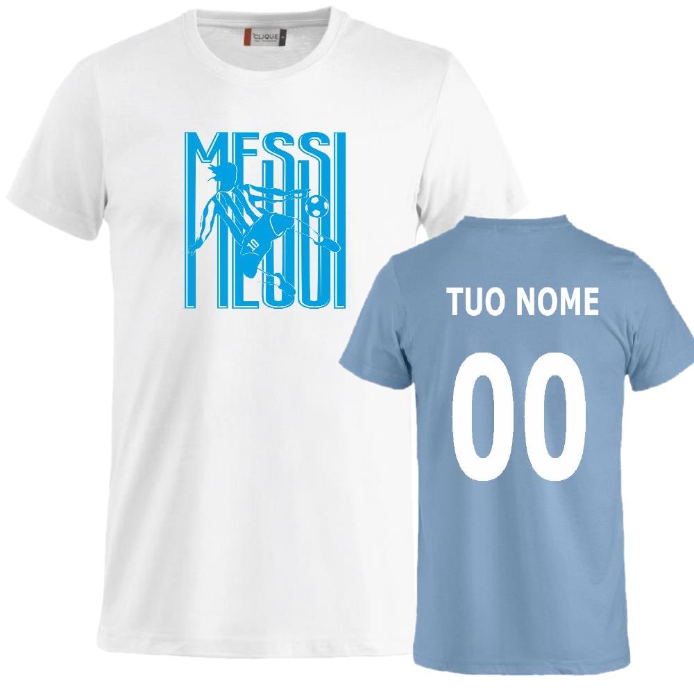 T-shirt Messi 10 Tifosi Calcio Argentina 100% Cotone Personalizzabile Con Nome e Numero PS 27431-A034