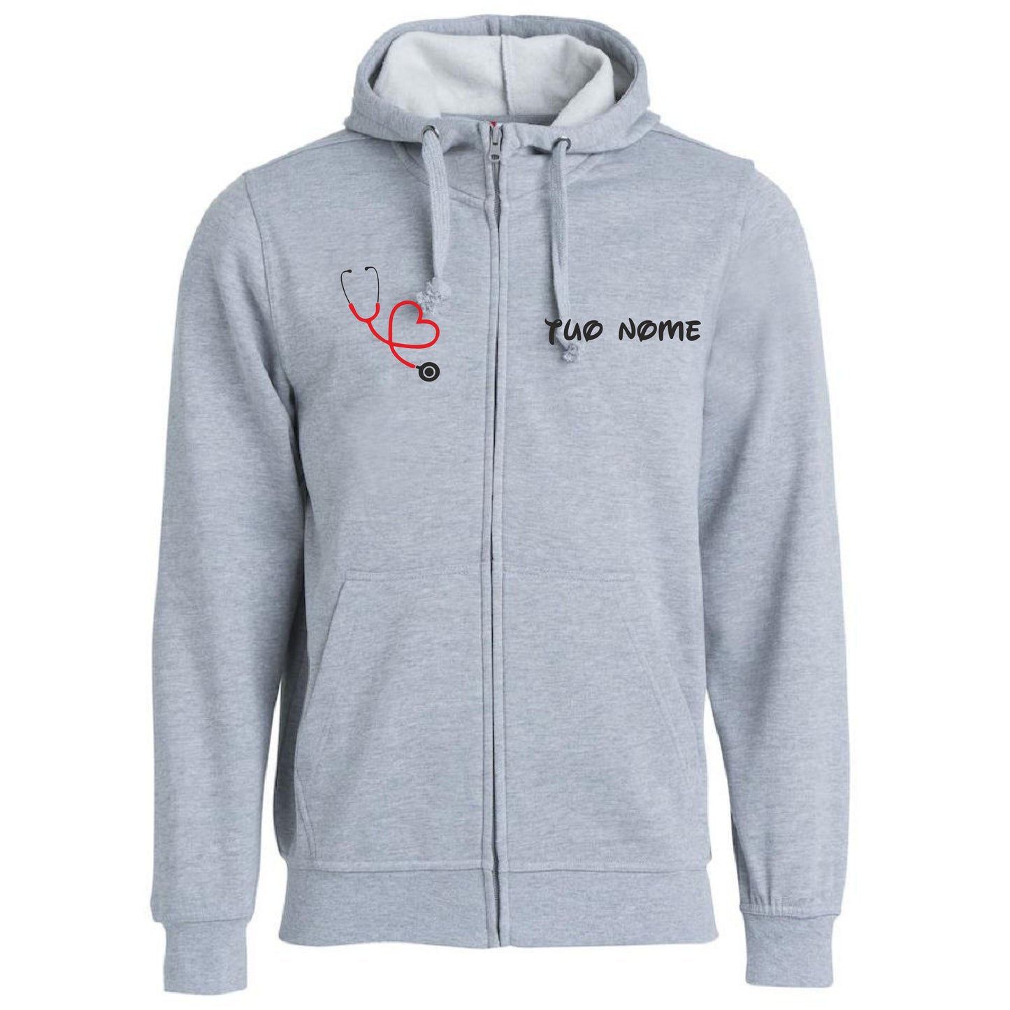 Felpa Infermiere Stetoscopio Cuore – Felpa Uomo con Cappuccio Full Zip Personalizzabile PS 02202-001
