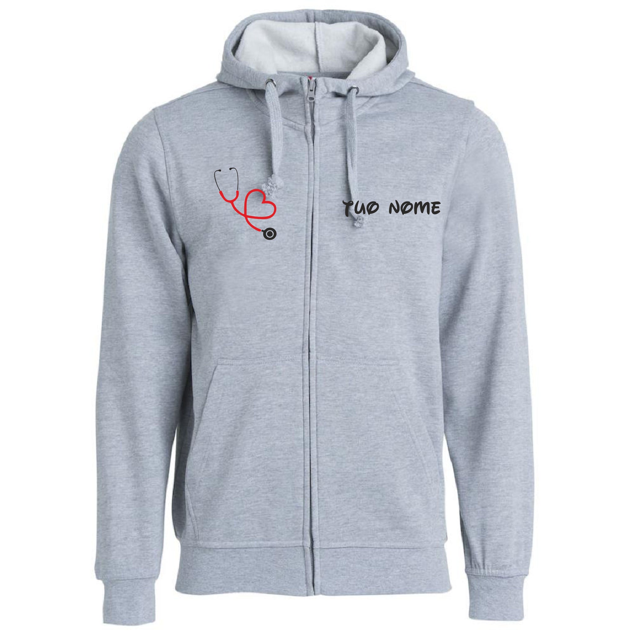 Felpa Infermiere Stetoscopio Cuore – Felpa Uomo con Cappuccio Full Zip Personalizzabile PS 02202-001