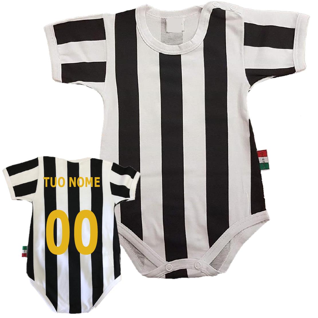 Body Neonato Bianco Nero  – Personalizzabile Con Nome e Numero PS 32764