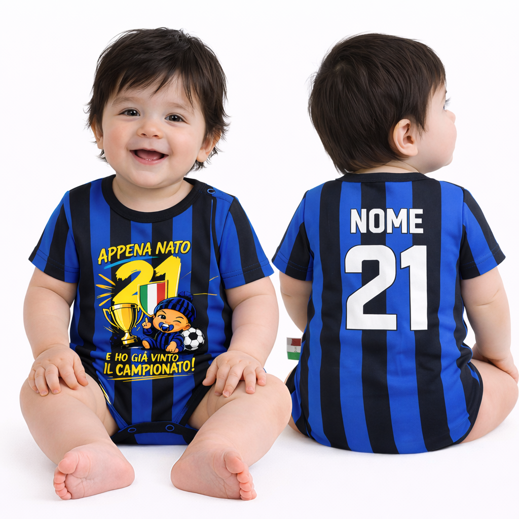 Body Nero Azzurro Appena Nato e Ho Gia Vinto Il Campionato | NeroAzzurri Campioni D'Italia | Personalizzato Nome e Numero PS 32768-INT-010