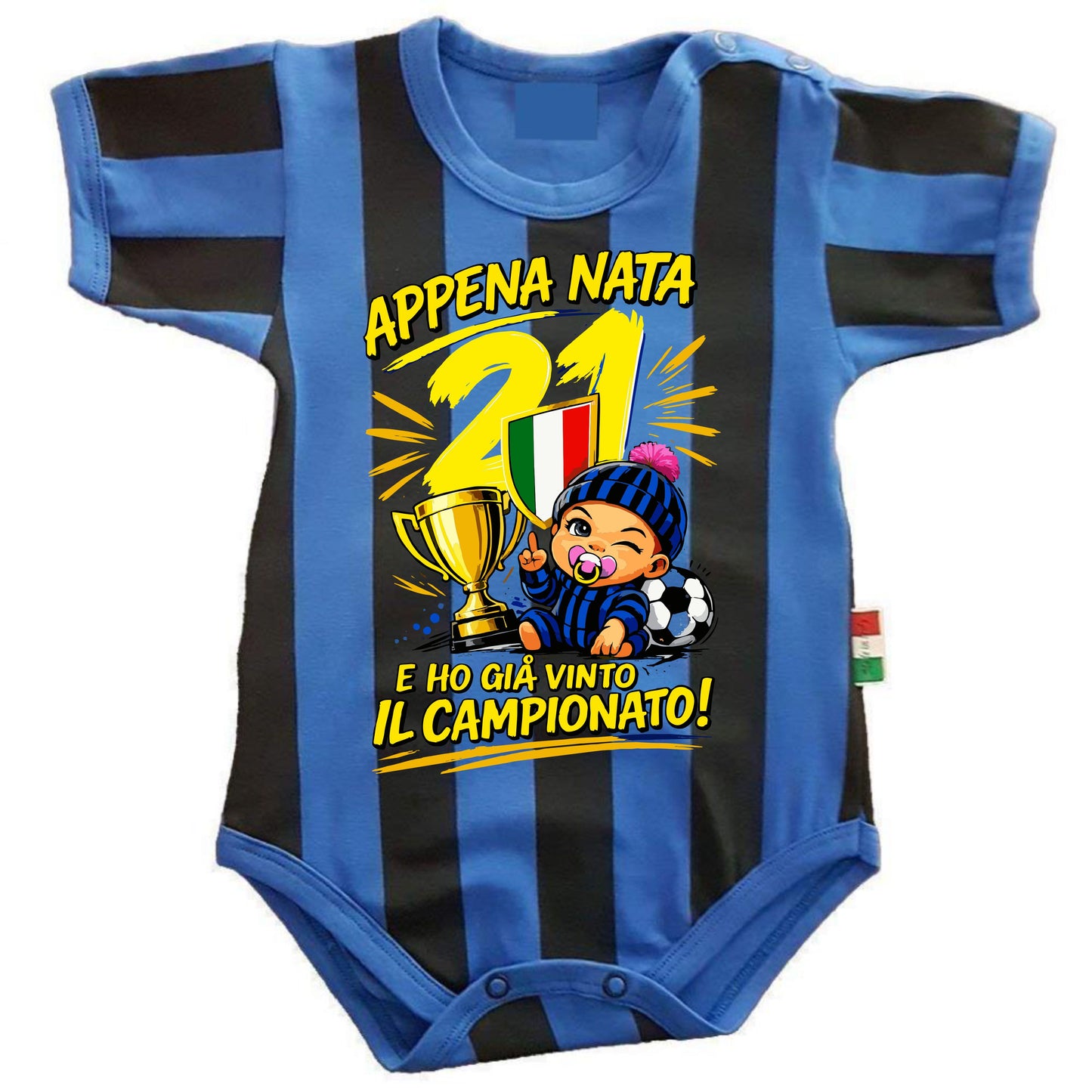 Body Nero Azzurro Appena Nata e Ho Gia Vinto Il Campionato | NeroAzzurri Campioni D'Italia | Personalizzato Nome e Numero PS 32768-INT-011