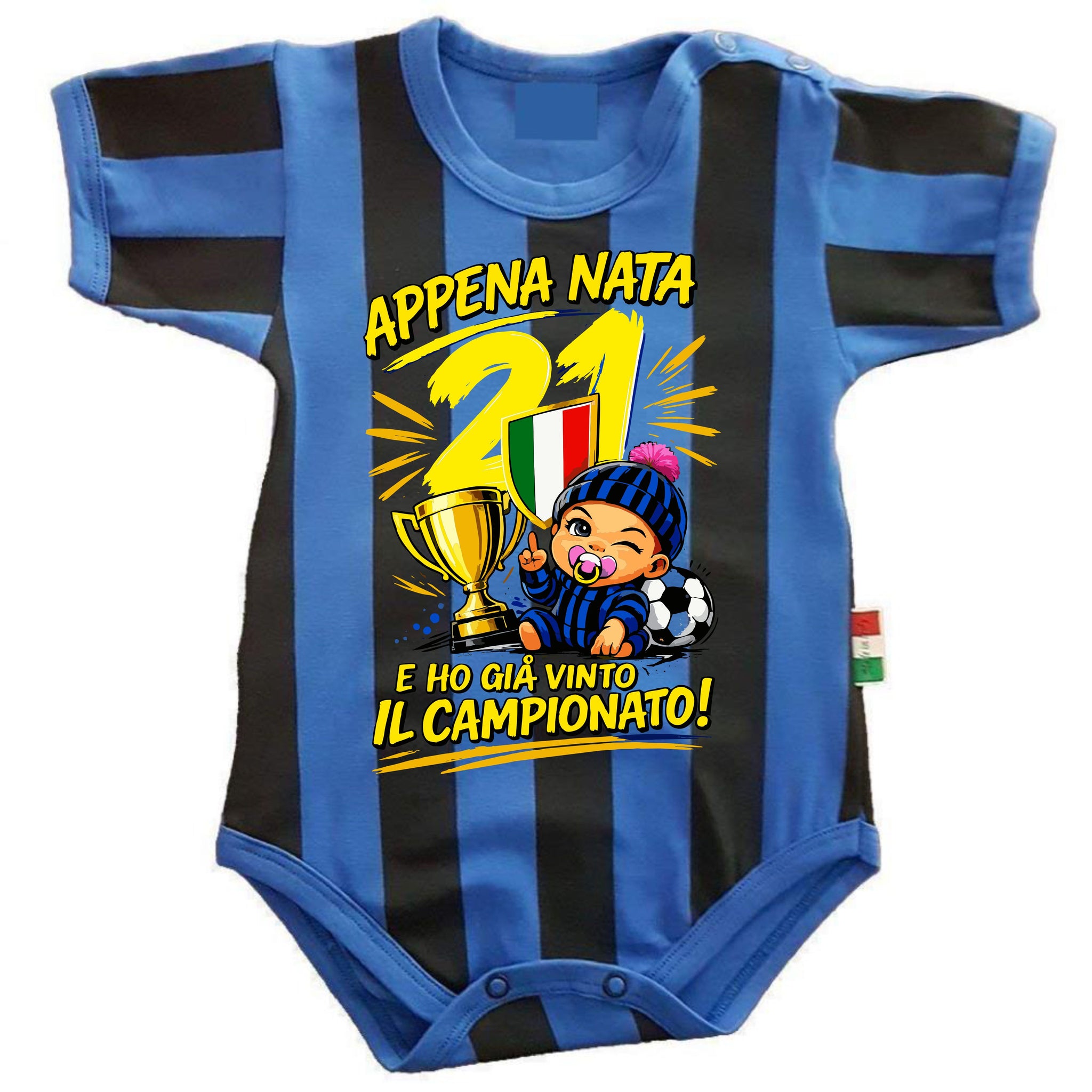 Body Nero Azzurro Appena Nata e Ho Gia Vinto Il Campionato | NeroAzzurri Campioni D'Italia | Personalizzato Nome e Numero PS 32768-INT-011