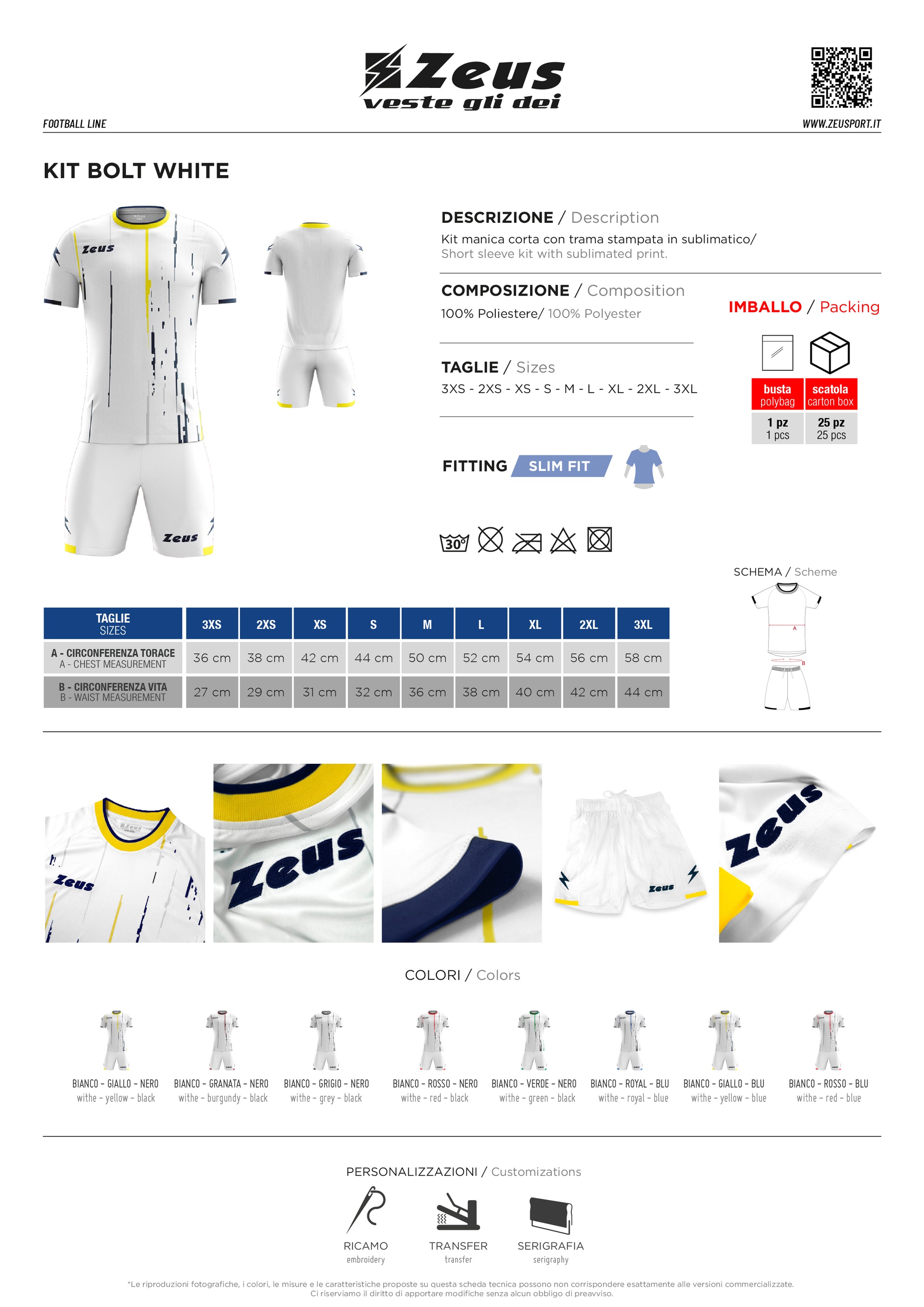 Completo Calcio Zeus Personalizzabile Kit Bolt – Maglia, Pantaloncino e Calzettoni – PS 46582 PRS