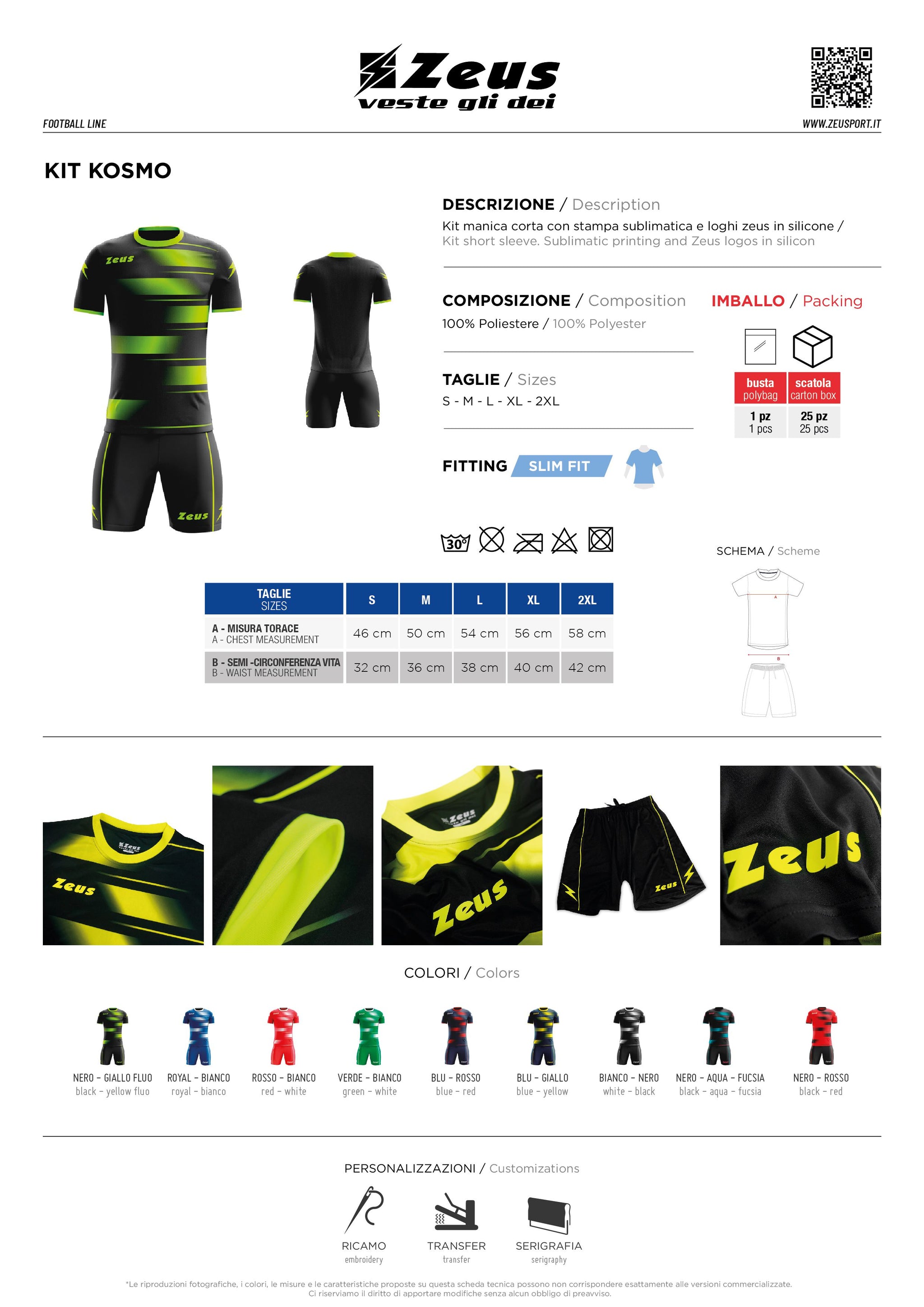 Completo Calcio Zeus Kit Kosmo – Maglia e Pantaloncino – Personalizzabile con Loghi, Nome e Numero PS 17300