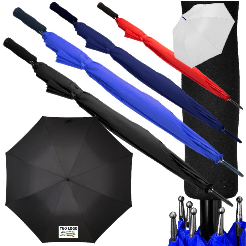 Ombrello XL Personalizzabile Con Loghi,Canna e Finitura Nera Costole lunghe in Fibra di Vetro PS 12651