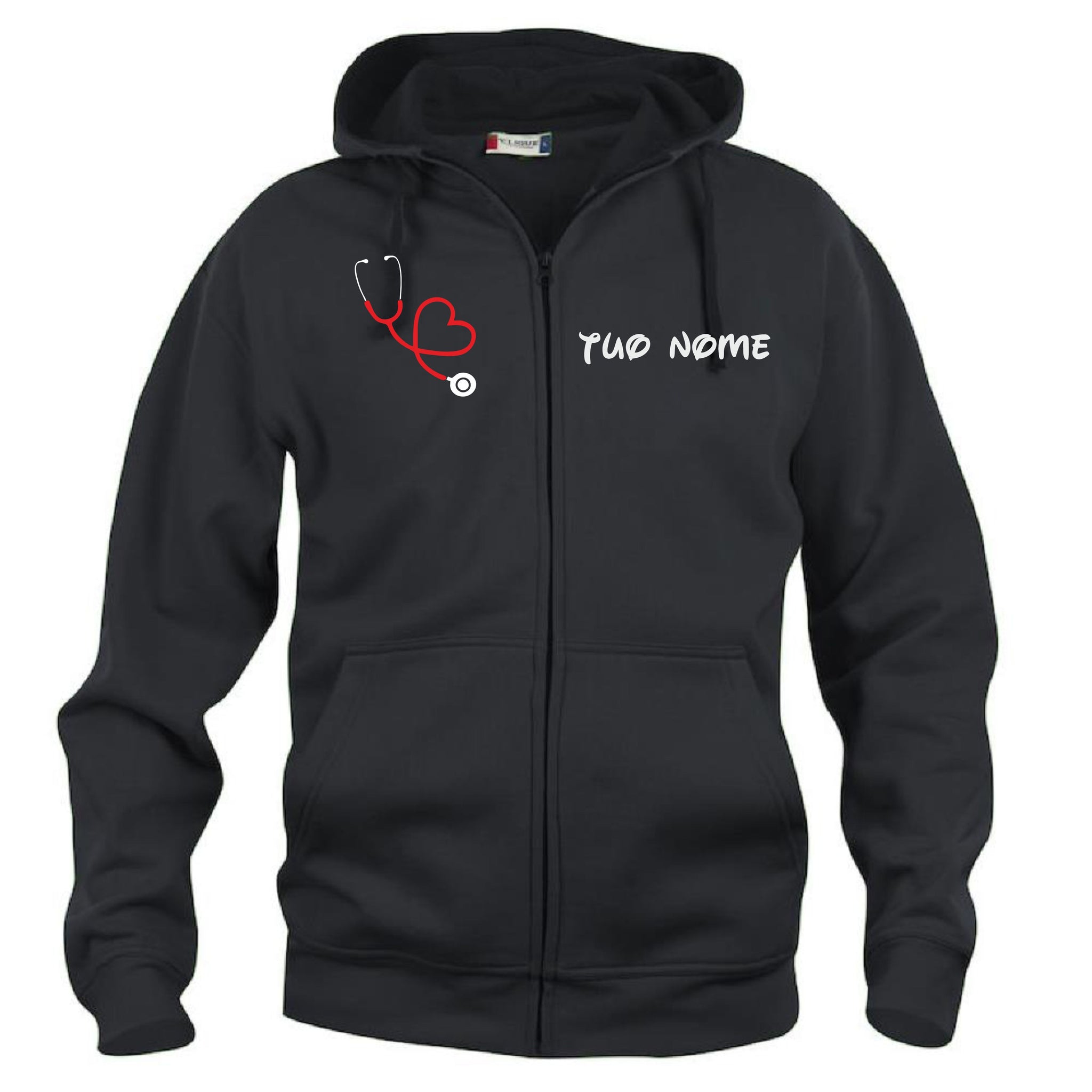 Felpa Infermiere Stetoscopio Cuore – Felpa Uomo con Cappuccio Full Zip Personalizzabile PS 02202-001