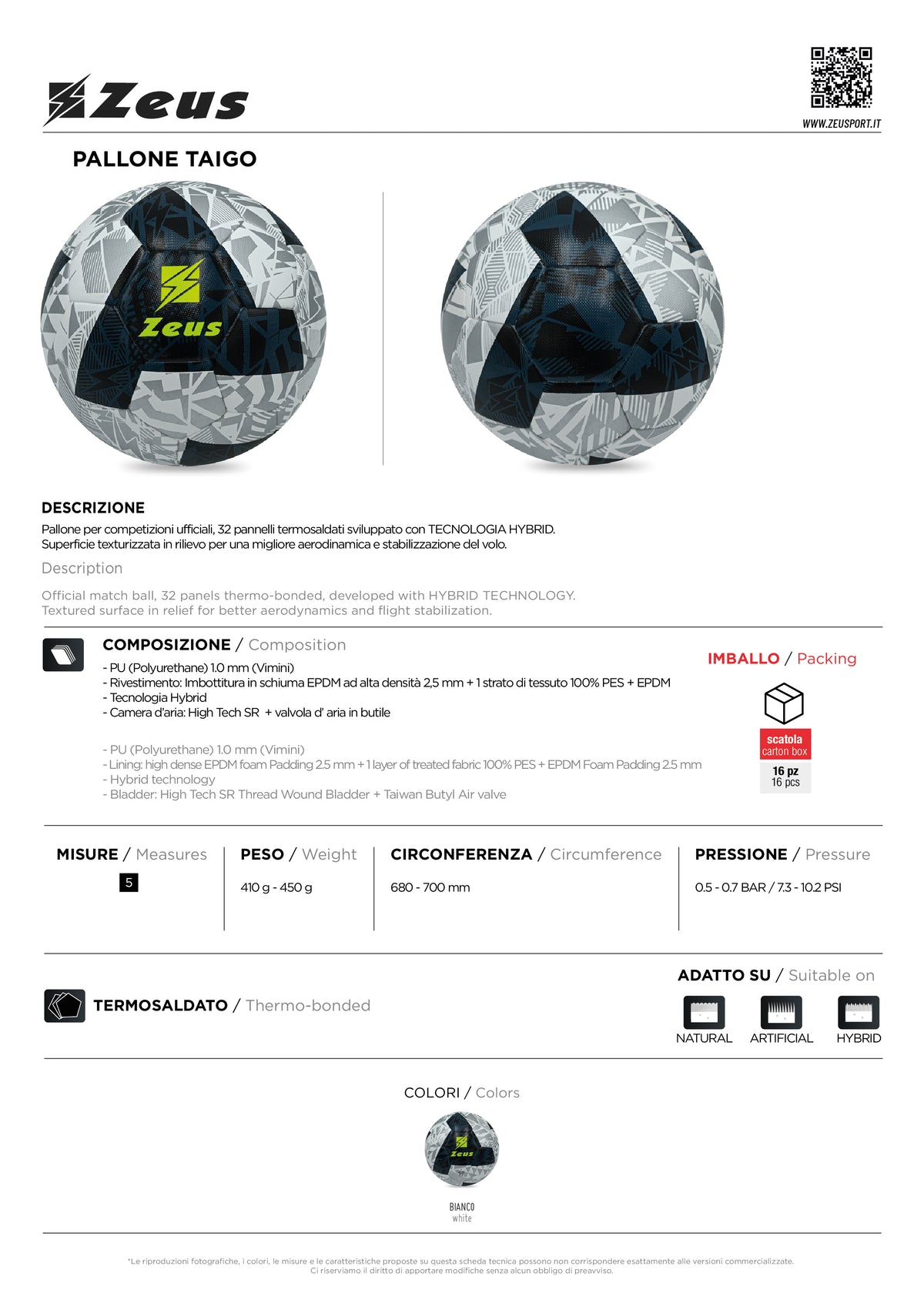 Pallone Calcio Zeus Taigo Misura 5 – PS 00915