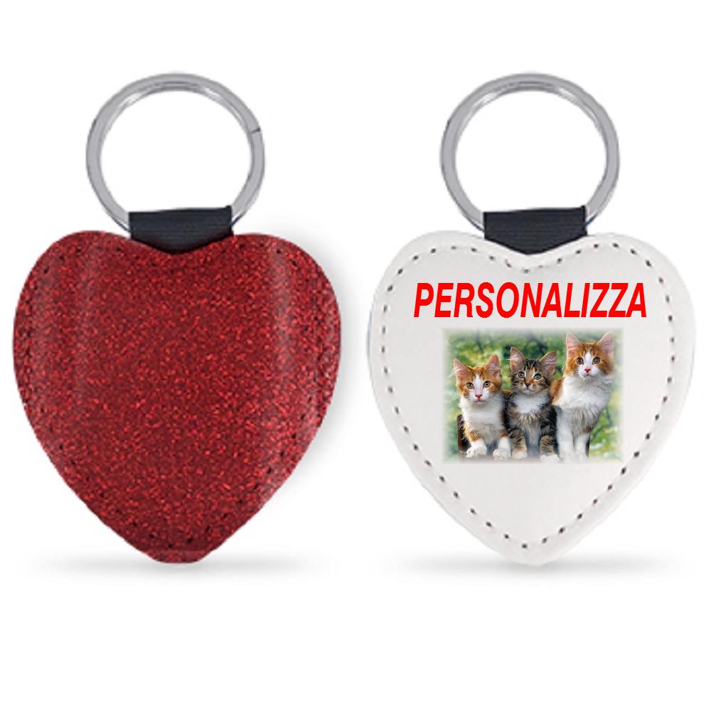 Portachiavi Personalizzabile EcoPelle Foto Frasi Forme Rettangolare Cuore Tondo Glitterati – Gadget Idea Regalo PS 12722 PRS