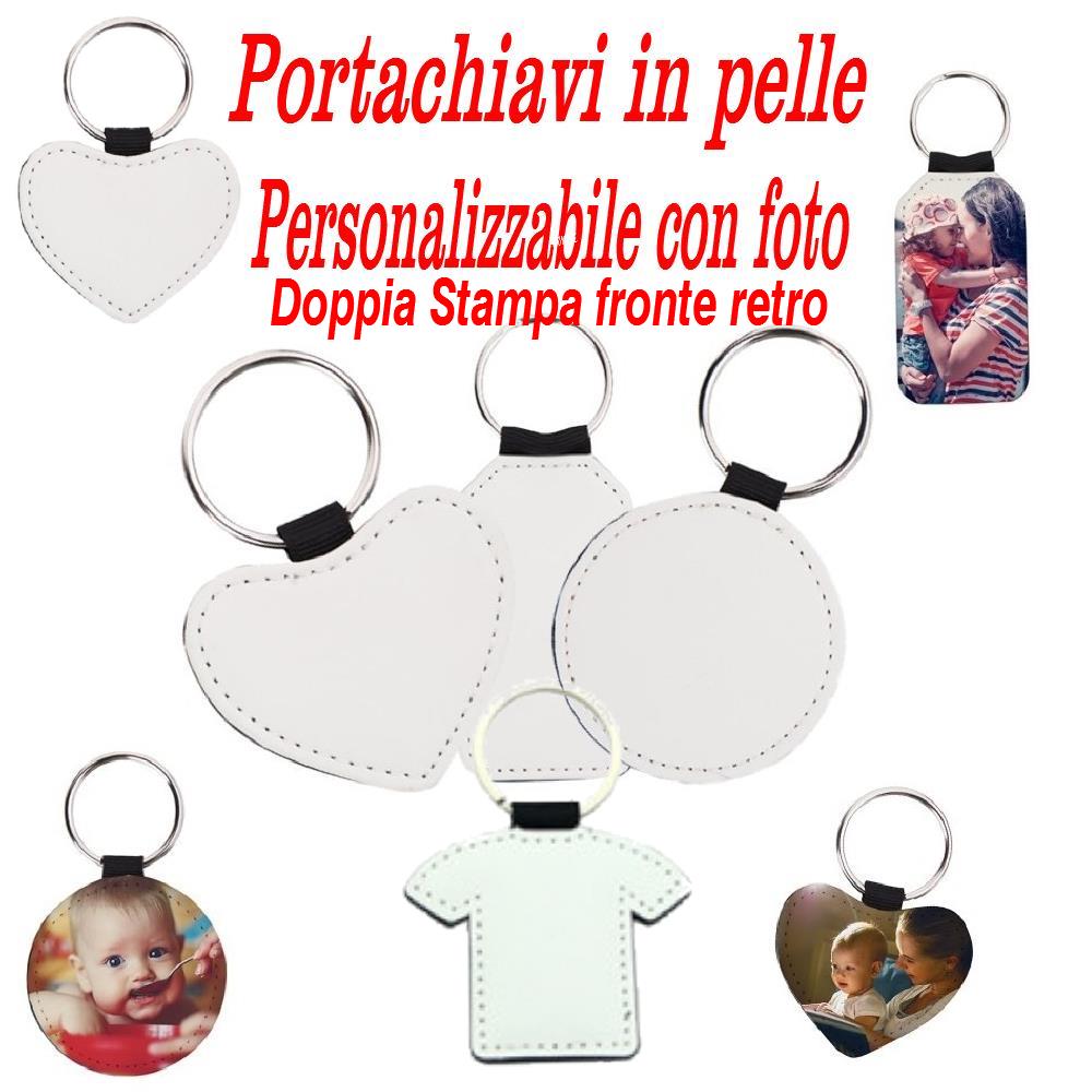 Portachiavi Personalizzabile In Ecopelle Doppia Stampa Foto Dedica Rettangolare Tondo Cuore T-Shirt PS 4032 PRS