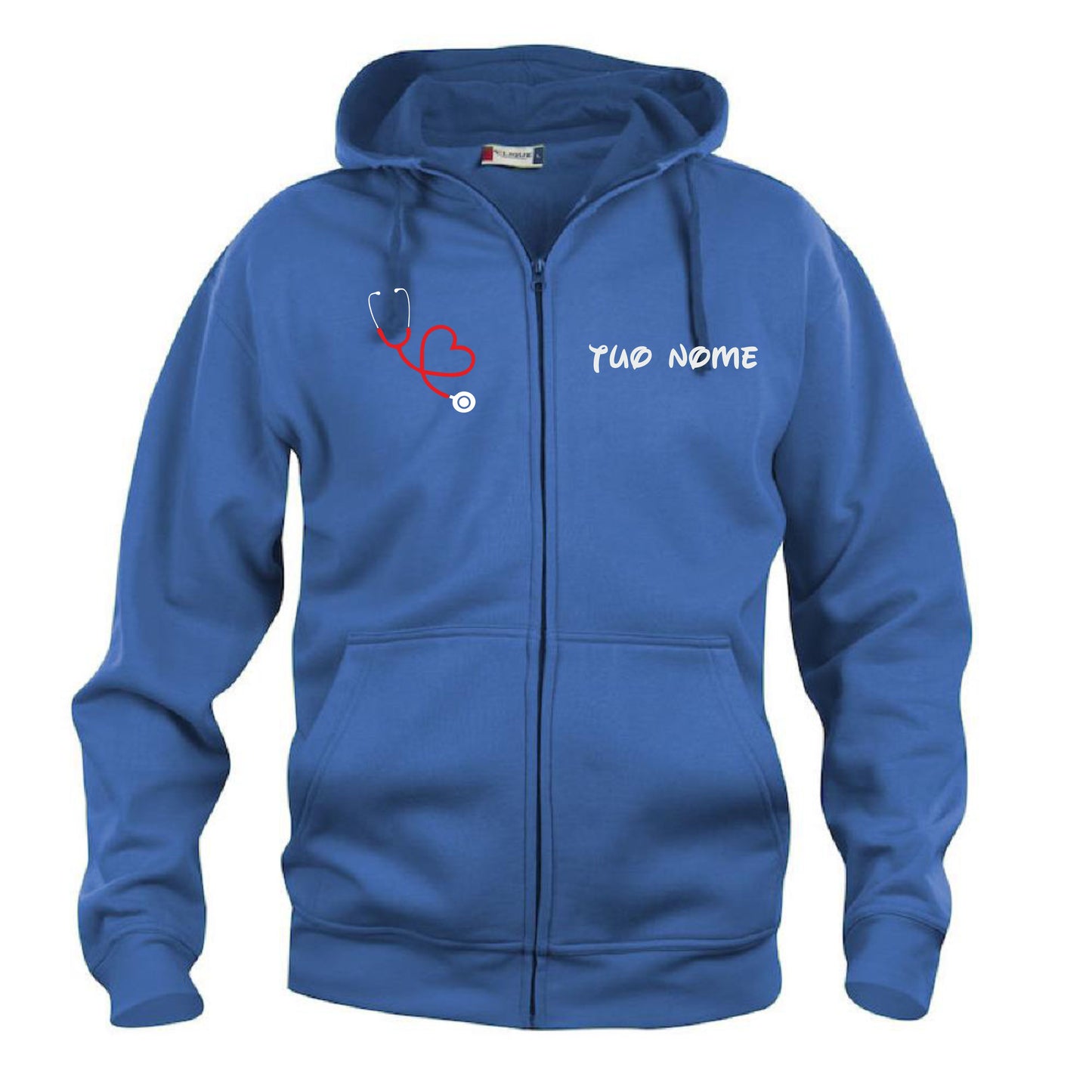Felpa Infermiere Stetoscopio Cuore – Felpa Uomo con Cappuccio Full Zip Personalizzabile PS 02202-001