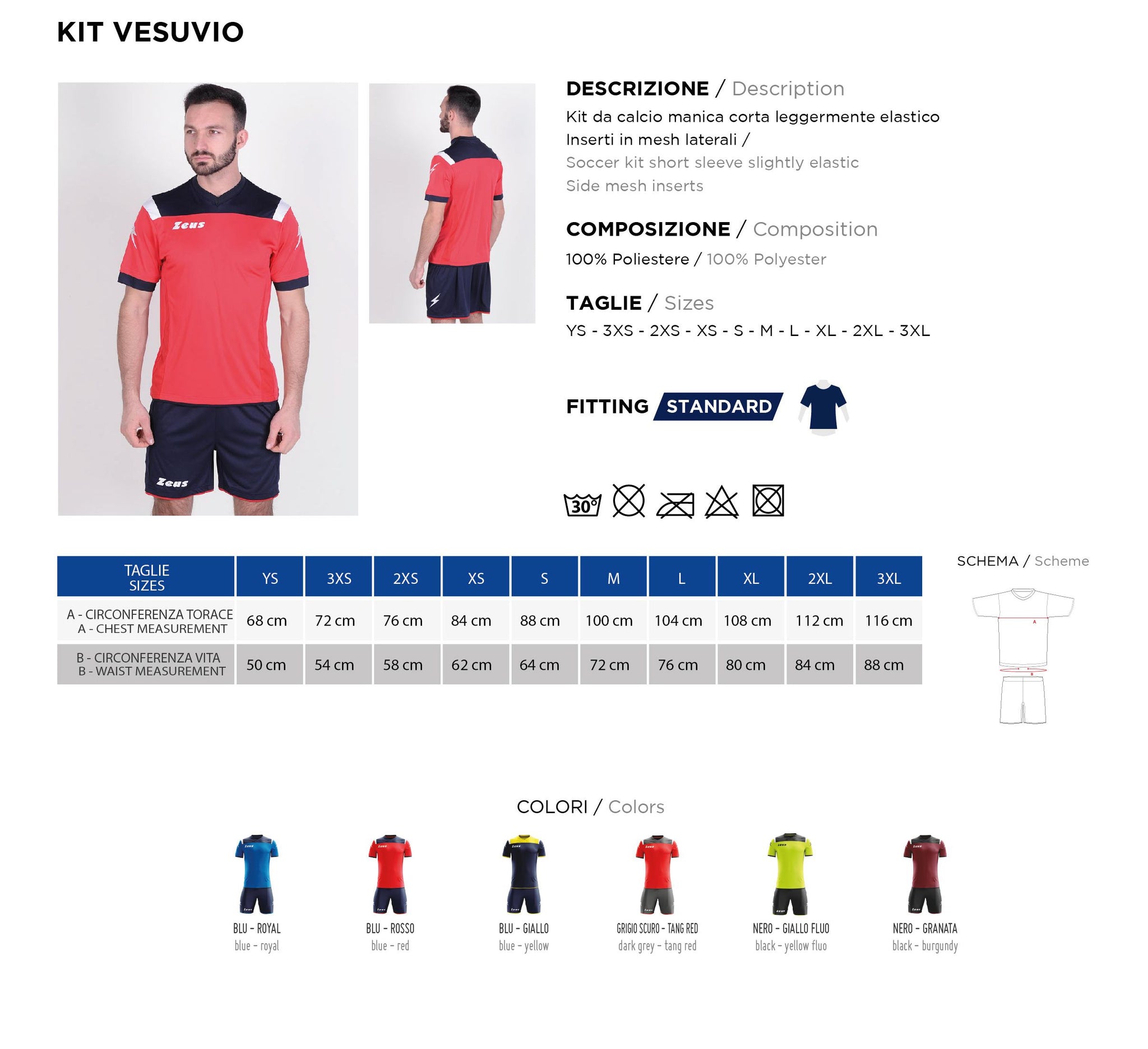 Completo Calcio Zeus Kit Vesuvio – Maglia e Pantaloncino – Personalizzabile con Nome, Numero e Loghi PS 12810